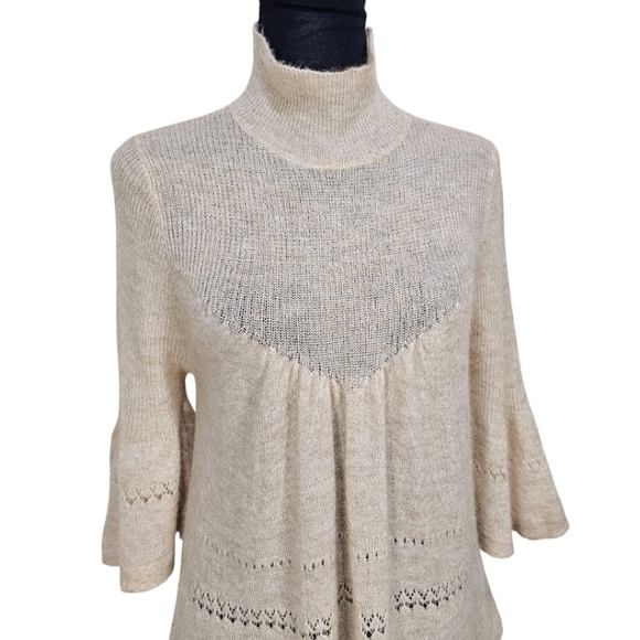 Anthropologie Feather Bone Merino Wool Alpaca Blend Pointelle Sweater Sz Small - Picture 9 of 15